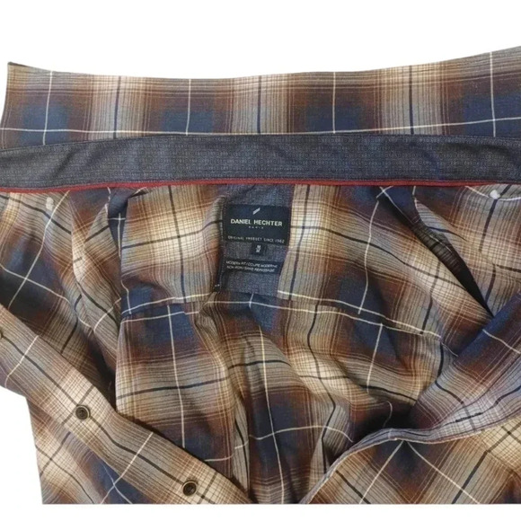 Daniel Hechter Brown  Plaid Long Sleeve Shirt Top Size Medium - Picture 5 of 15